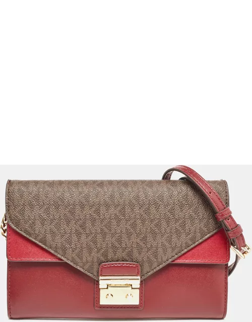 Michael Kors Burgundy/Brown Signature Coated Canvas and Leather Chain Clutch