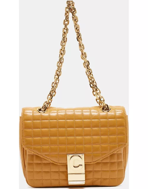 Celine Tan Quilted Leather Small C Flap Bag