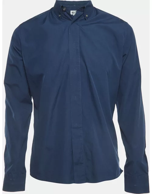 Hermes Blue Cotton Fly Front Full Sleeve Shirt