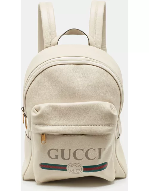 Gucci Off White Leather Vintage Logo Print Backpack
