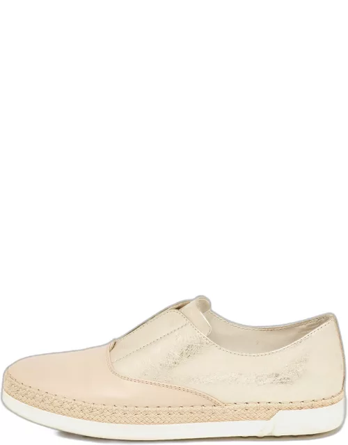 Tod's Beige/Gold Leather Espadrille Flat