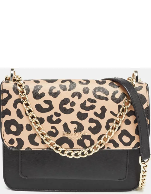 Kate Spade Black/Beige Leopard Print Leather Remi Flap Chain Crossbody Bag
