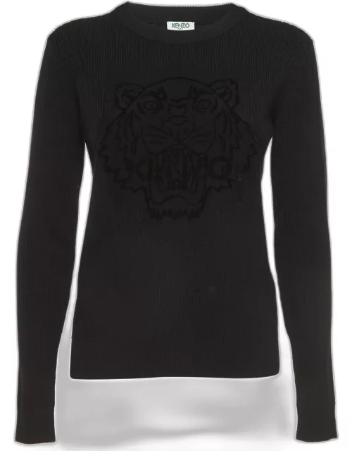 Kenzo Black Tiger Patterned Wool Knit Sweatshirt