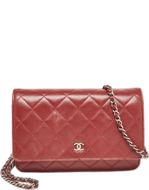 Chanel Burgundy Quilted Leather Classic Wallet on Chain