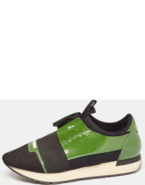 Balenciaga Green/Black Patent Leather and Mesh Race Runner Sneaker