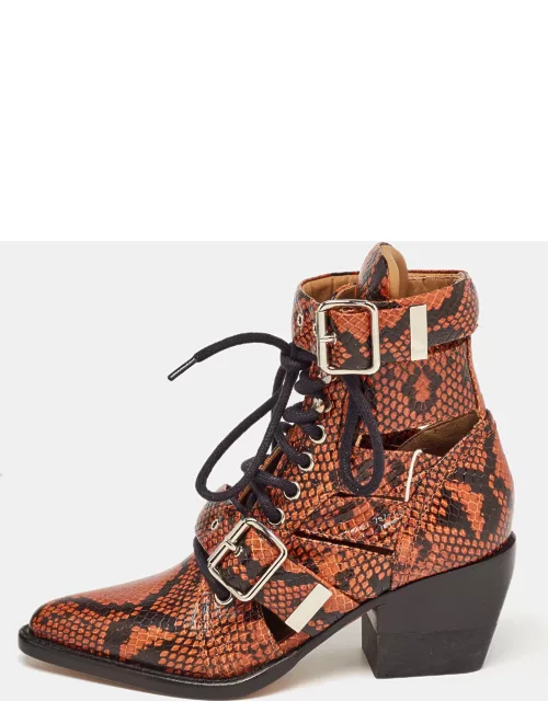 Chloe Brown Python Embossed Leather Rylee Ankle Boot