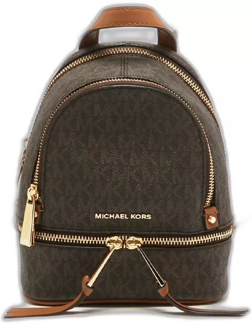 Michael Kors Brown Signature Coated Canvas and Leather Mini Rhea Backpack