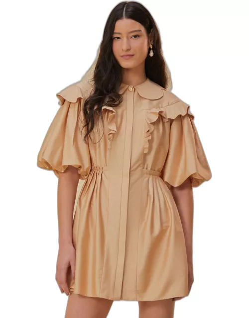 Beige Short Sleeve Mini Dress, BEIGE /