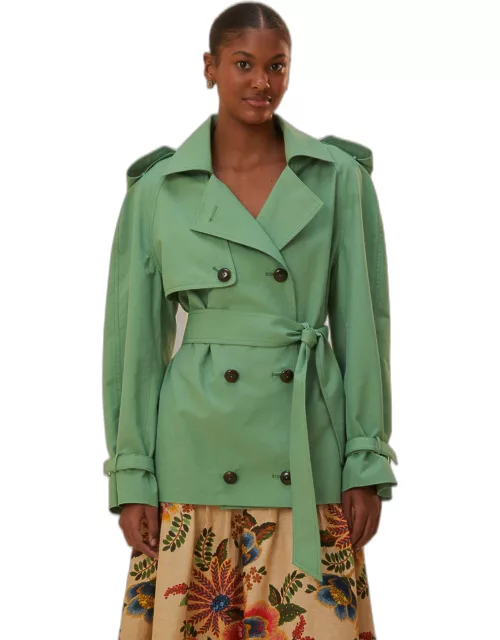 Green Short Trench Coat, GREEN /