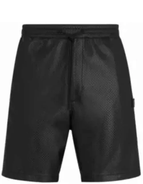 Perforated faux-leather shorts with stacked logo- Black Men's Short