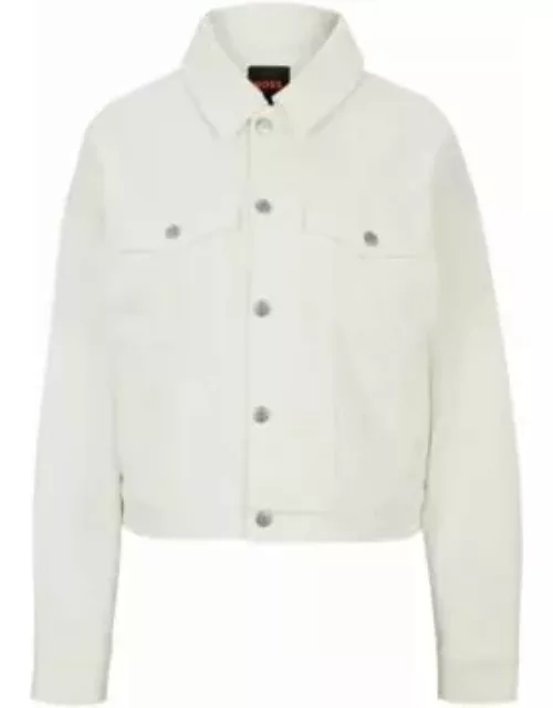 White stretch-denim jacket with signature trims- White Women's Jackets and Coat