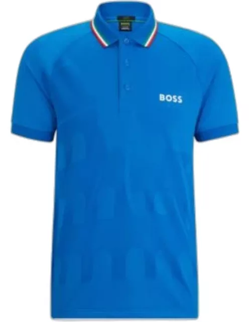 BOSS x MATTEO BERRETTINI slim-fit polo shirt in engineered jacquard jersey- Dark Blue Men's Polo Shirt