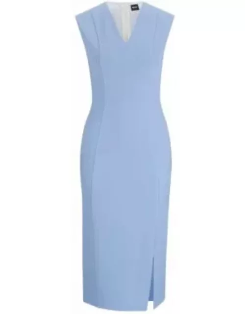 Sleeveless V-neck dress with exposed rear zip- Blue Women's Business Dresse