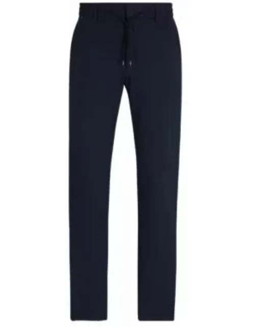 Slim-fit trousers in performance-stretch seersucker- Dark Blue Men's Suit Separate