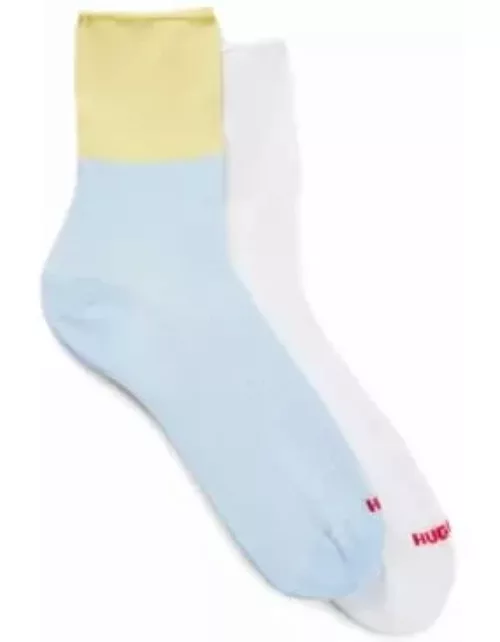 Two-pack of quarter-length socks with logo details- Light Yellow Women's Underwear, Pajamas, and Sock