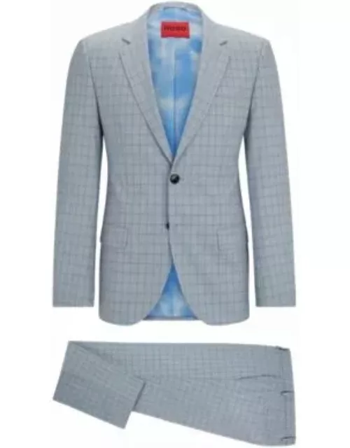 Slim-fit suit in checked performance-stretch material- Light Blue Men's Business Suit