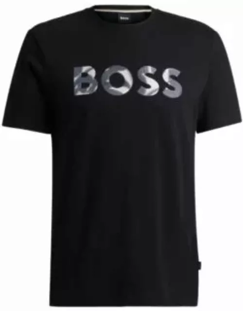 Cotton-jersey T-shirt with digital-print logo- Black Men's T-Shirt