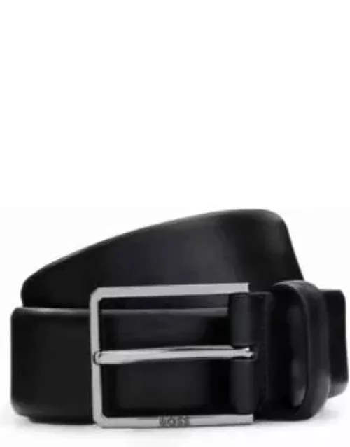 Italian-leather belt with polished gunmetal hardware- Black Men's Business Belt