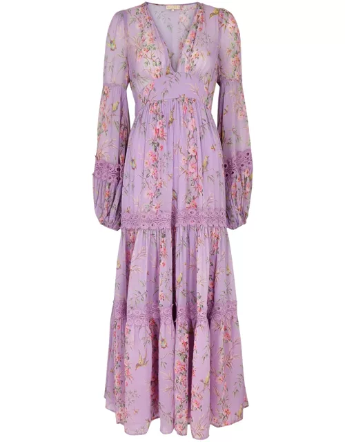 Bytimo Floral-print Tiered Georgette Maxi Dress - Plum - L (UK14 / L)