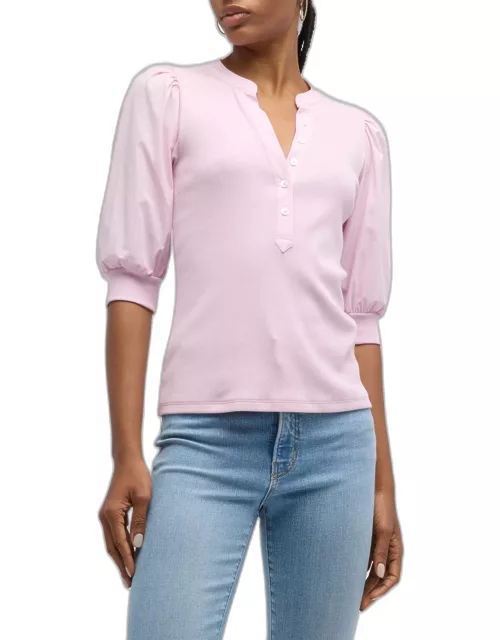 Coralee Puff Sleeve Button-Front Top