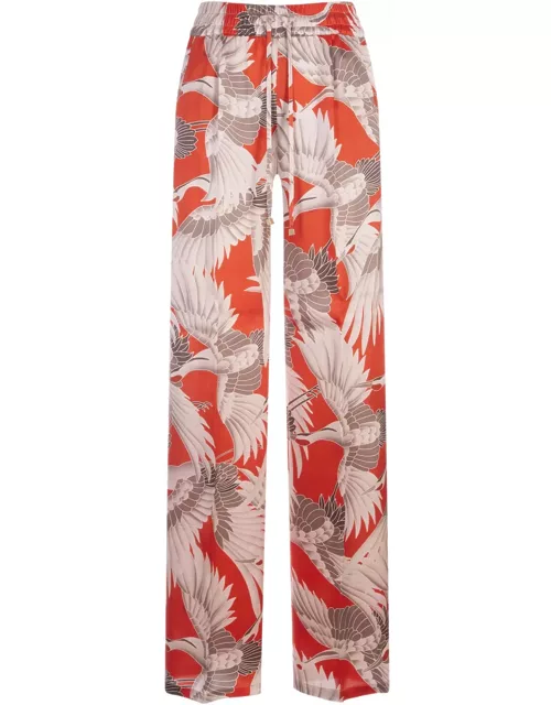 Kiton Printed Silk Drawstring Trousers In Orange