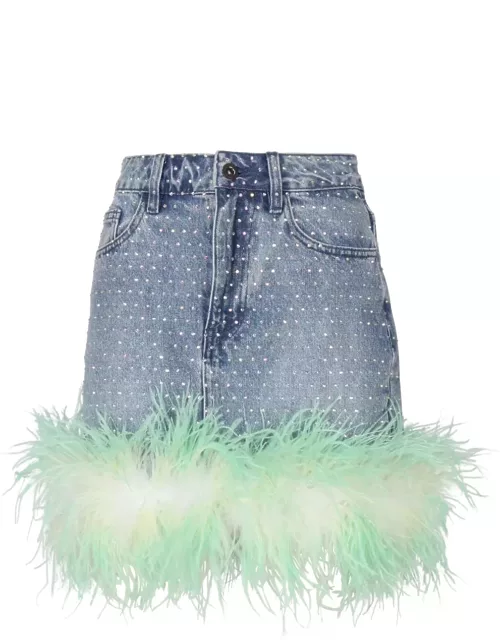 self-portrait Denim Skirt With Rhinestone Feather