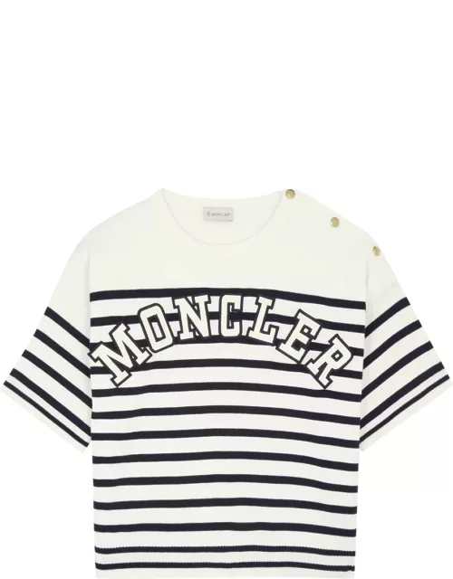 Moncler Logo Striped Cotton T-shirt - White - M (UK 12 / M)