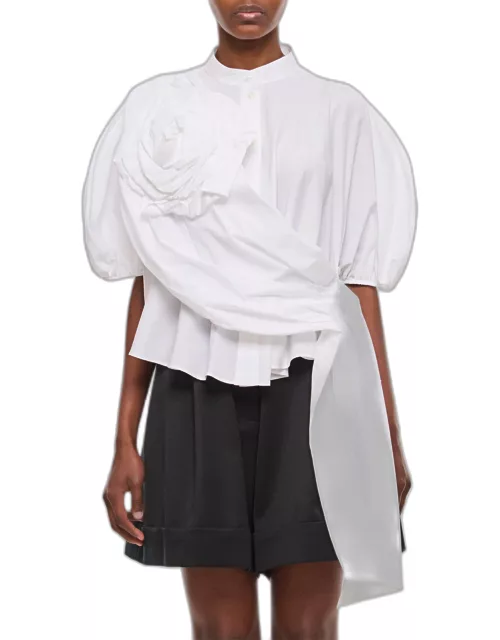 Simone Rocha Cropped Puff Sleeve Shirt W/ Rose Sash