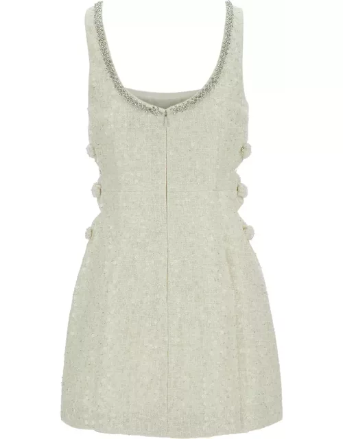 self-portrait Mini Ivory Dress With Bows And Cut-out In Tweed Woman
