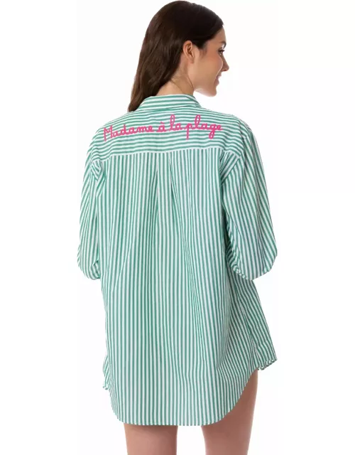 MC2 Saint Barth Green Striped Cotton Shirt With Embroidery