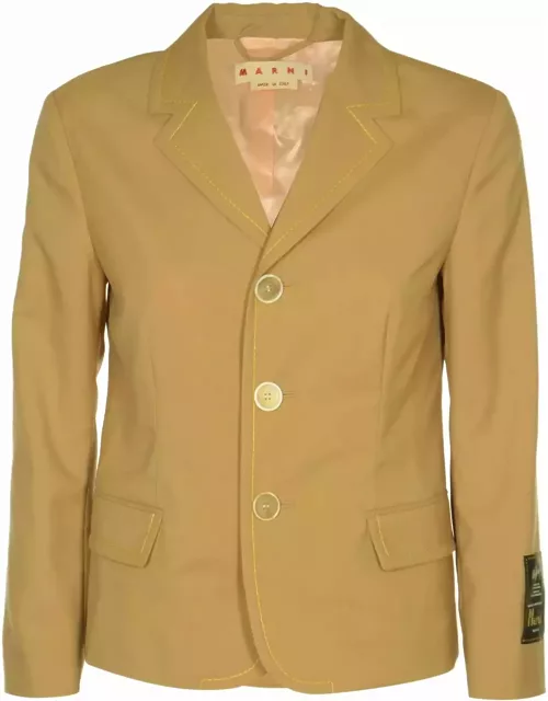 Marni Beige Wool Jacket With Contrast Stitching