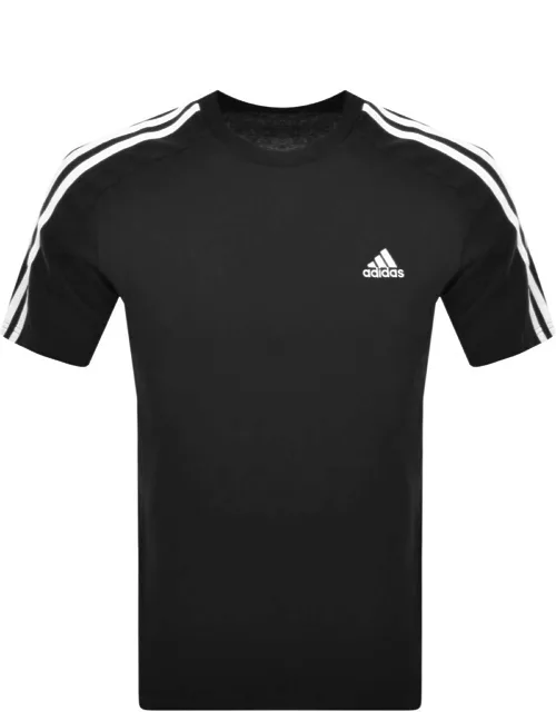 adidas Essentials 3 Stripe T Shirt Black