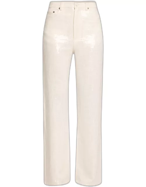 Sequined Straight Linen Pant
