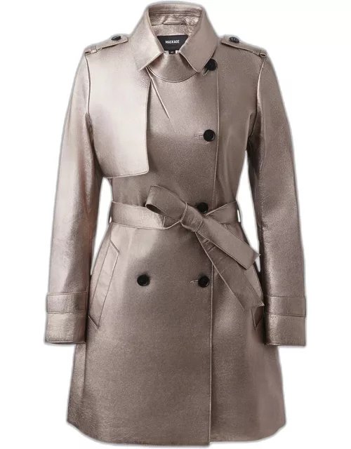 Mely Long Metallic Leather Trench Coat