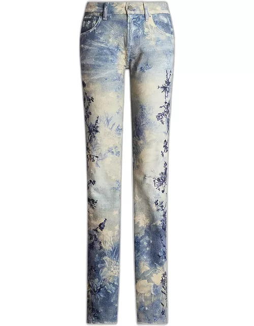 750 Floral-Print Embroidered Straight-Leg Ankle Jean