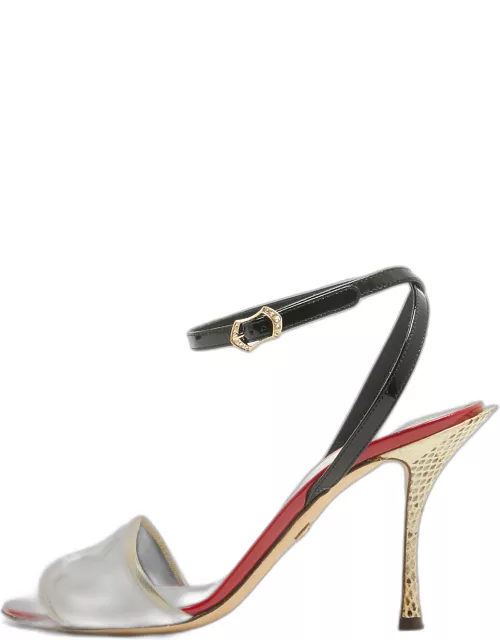 Dolce & Gabbana Multicolor Canvas Amore Ankle Strap Sandal