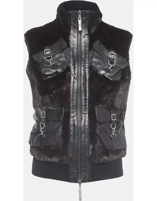 Christian Dior Boutique Black Fur and Leather Sleeveless Zipper Jacket