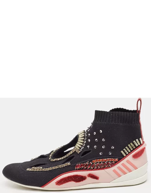Valentino Black/Pink Knit Fabric High Top Sneaker