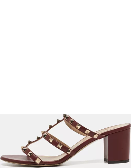 Valentino Burgundy Leather Rockstud Sandal