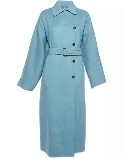 Max Mara Blue Wool Single Breasted Belted Trench Coat