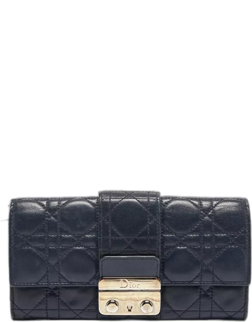 Dior Navy Blue Cannage Leather New Lock Wallet on Chain