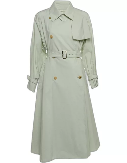 Max Mara Light Green Cotton Double Breasted Falster Trench Coat