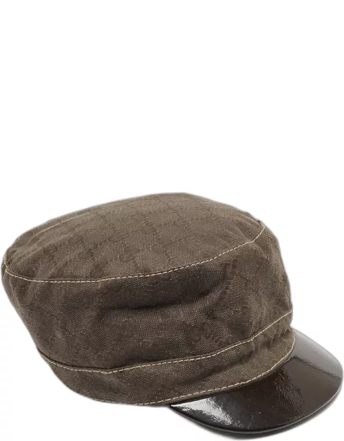 Gucci Vintage Brown GG Canvas and Patent Leather Newsboy Cap