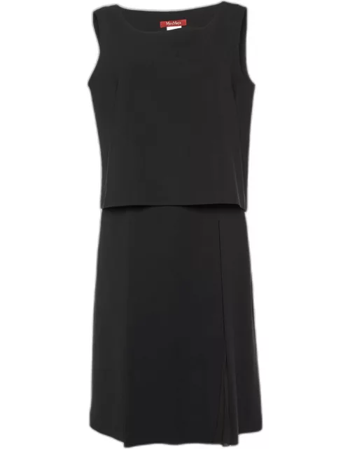 Max Mara Black Crepe Pleated Sleeveless Dress