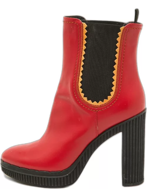 Tod's Tri Color Leather Block Heel Ankle Length Boot