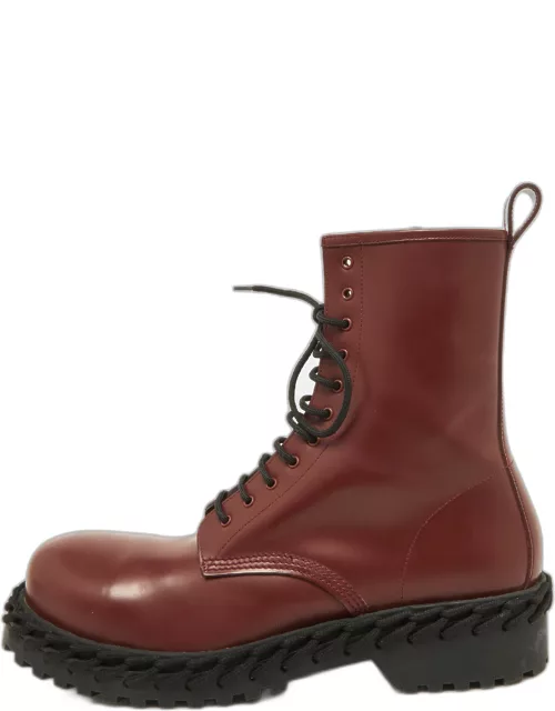 Balenciaga Bordeaux Leather Lace Up Ankle Length Boot