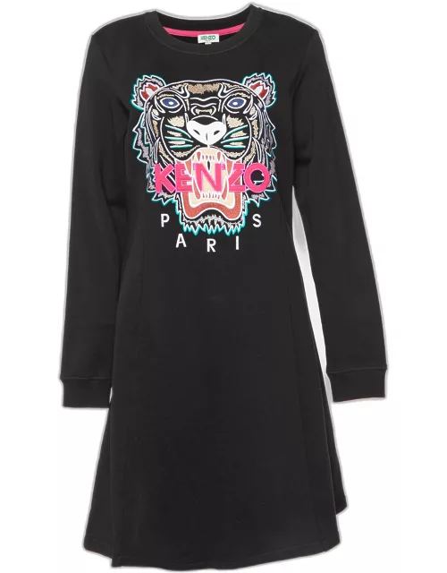 Kenzo Black Cotton Tiger Embroidered Sweater Dress