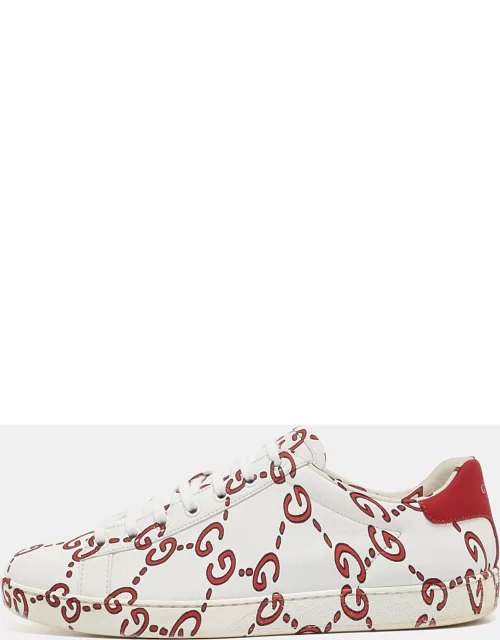 Gucci White/Red Leather Ghost GG Ace Sneaker