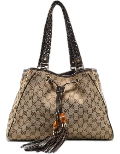 Gucci Dark Brown/Beige GG Canvas and Leather Medium Peggy Shoulder Bag