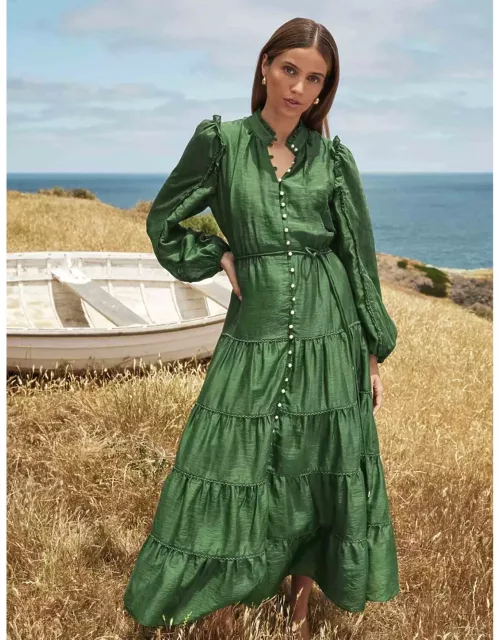 Forever New Women's Jessie Button Down Midi Dress in Leaf Green